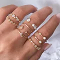 Boho Zircon Rings Set Gold Color Bohemia Crystal Letter Love Heart Moon Arrow Flower Ring for Women Lovers Wedding Jewelry Gifts preview-2