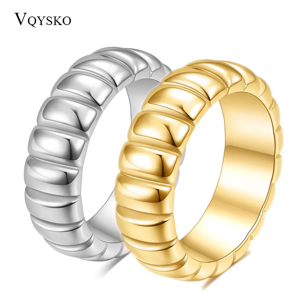 VQYSKO Geometric Wave Band Ring Line Dome Wedding Ring Curved Simple Metal Creative Men's And Women's Jewelry-animated-img