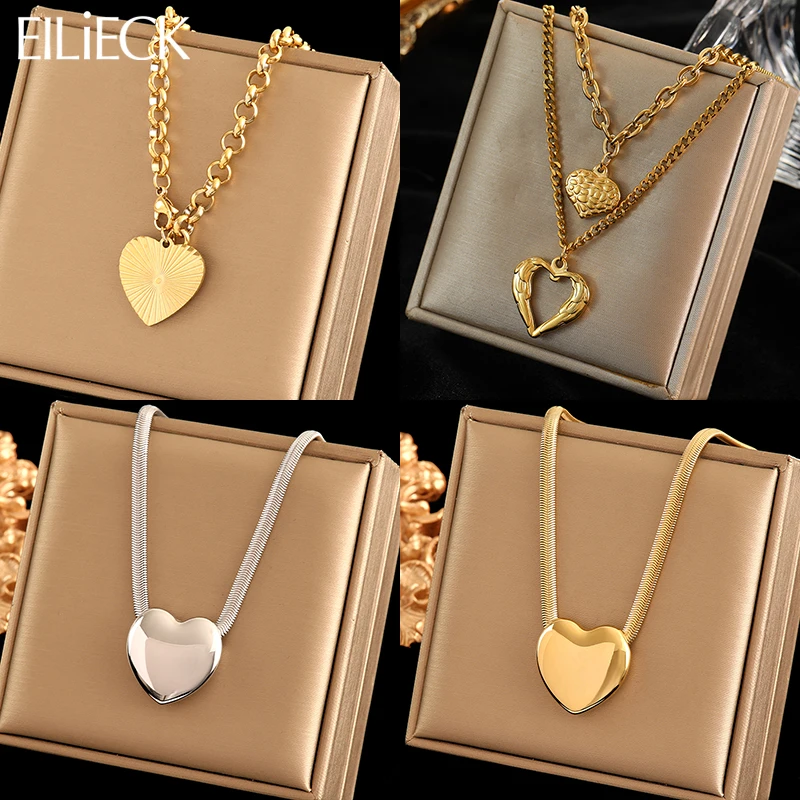 EILIECK 316L Stainless Steel Large Heart Love Pendant Necklace For Women New Trendy Charm Neck Chain Waterproof Jewelry Gift-animated-img