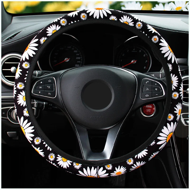 Decoration Knitted Styling Interior Accessories Product Universal Car Cute Daisy Flower Steering Wheel Cover  Car Interior-animated-img