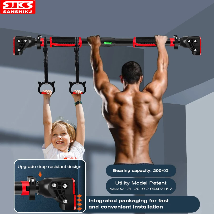 New Anti Drop Indoor Pull-UP Bar Home No Punching Wall-mounted Pull Up Bar Corridor Fitness Horizontal Bar-animated-img