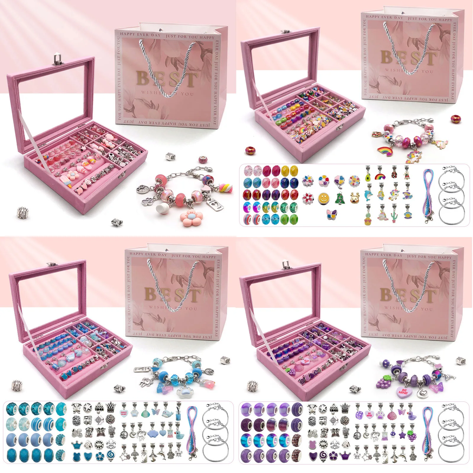 Charm Bracelet Making Kit for Girls,Gift Box 66 Pcs of Jewelry