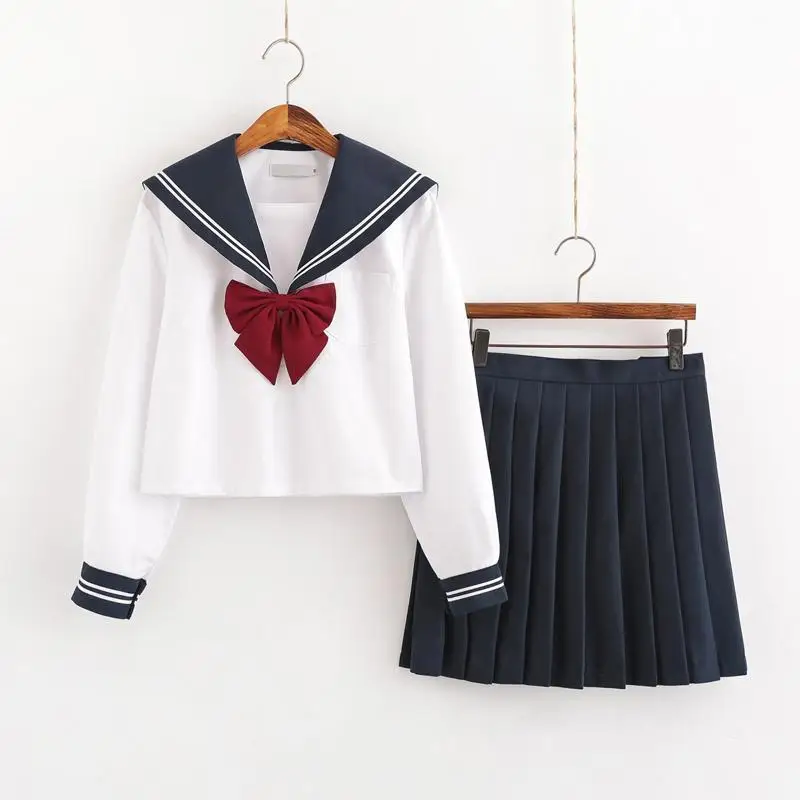 Japanese School Uniform Skirt Sailor Outfit Costumes JK Uniform Suit Girls Pleated Skirt Anime Cosplay Schoolgirl Uniform Tops-animated-img