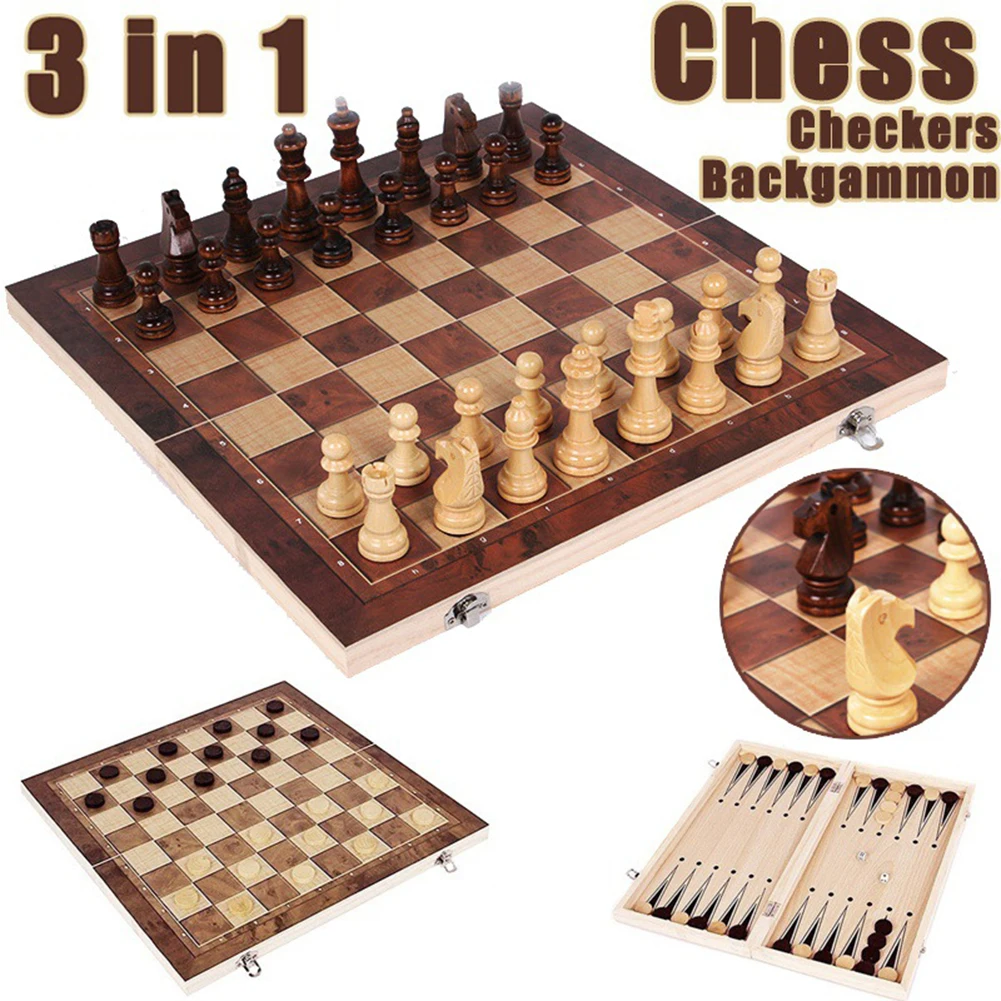 3 in 1 Chess Game Board Folding Chess Set Backgammon Checkers Travel Games Chess Sets for Adult Kids Gift Family Game Chess Boar-animated-img