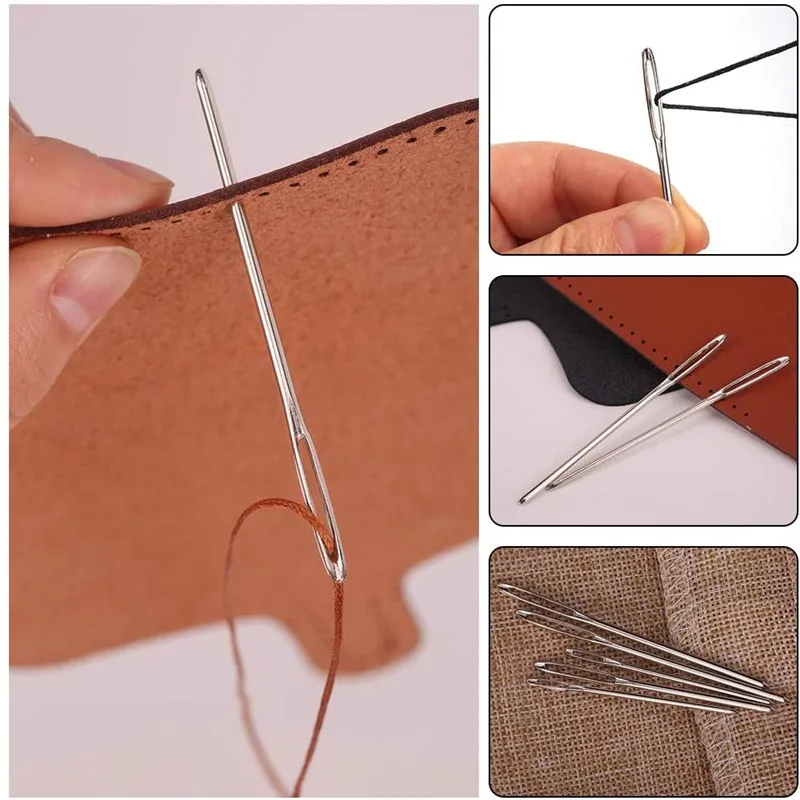 18/12pcs 7/6/5.3cm 3 Sizes Large Leather Hand Sewing Needles big Eye Needle Embroidery Tapestry Home Wool DIY Sewing Needles-animated-img