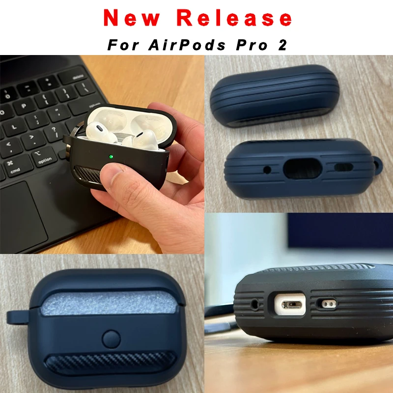 For Apple Airpods Pro 2 3 2 1 Case Rugged Armor Protective Cover Anti Drop  Shock Carbon Fiber Earphone Protection Funda Man TPU