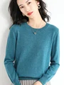 Autumn Winter Women O-neck Wool Sweater Long Sleeve Pullover Basic Casual Loose Merino Wool Knitwear Soft Comfy Female Clothing