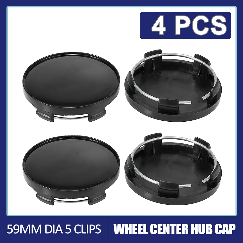 Cover Car Wheel Center Cap Tyre Center Hub Cap Wheel For Parts Replacement 4pcs 59mm Accessories Auto Black Clips-animated-img