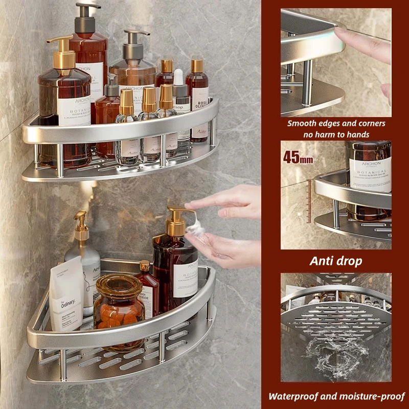 Storage Organizer Aluminum Alloy Shampoo Rack Shower Shelf No Drill Shelf