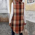 Women's Plaid Open Front Vest Casual Lapel Button Down Sleeveless Long Jacket Coat with Pockets, Street Daily Wear, Warm Stylish preview-2