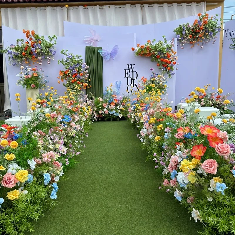 Artificial Flower Row Monet Garden Style Wedding Decoration Road Lead Flower Ball Table Centerpieces Floral Backdrop Arrangement-animated-img