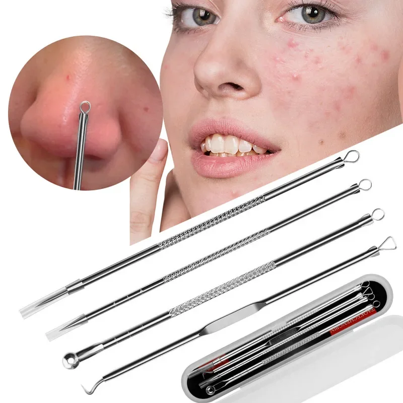 Acne Needle Remove Blackhead Blemish Pimple Comedone 4pcs/Set Double-ended Stainless Steel Facial Cleaning Skin Care-animated-img