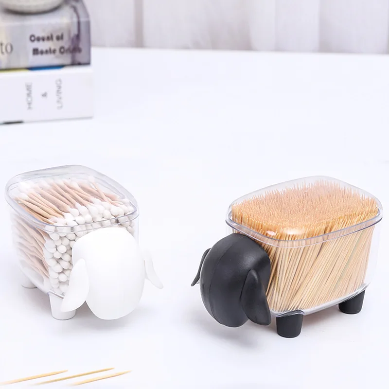 Sheep Storage Box Creative Mini Plastic Container Cotton Swab Storage Jewelry Box Household Dust-proof Desktop Makeup Organizer-animated-img