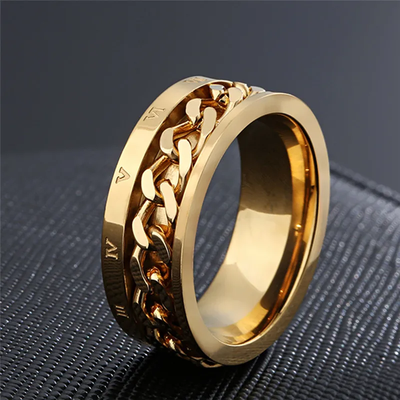 Modyle Gold Color Roman Numerals Ring Stainless Steel Men Women Spinner Chain Ring Bijoux Bague Femme Anillos Mujer-animated-img