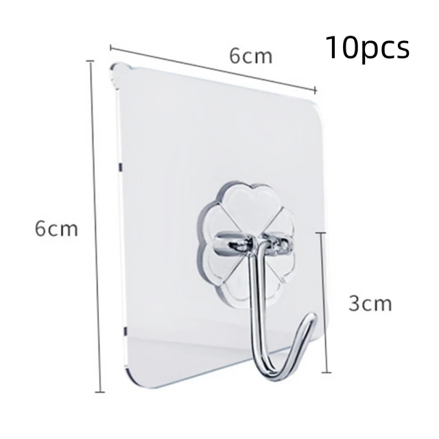 10PCS Transparent Stainless Steel Strong Self Adhesive Hooks Bathroom Towel Clothes Storage Sticker Hooks Key Hangers Storage-animated-img