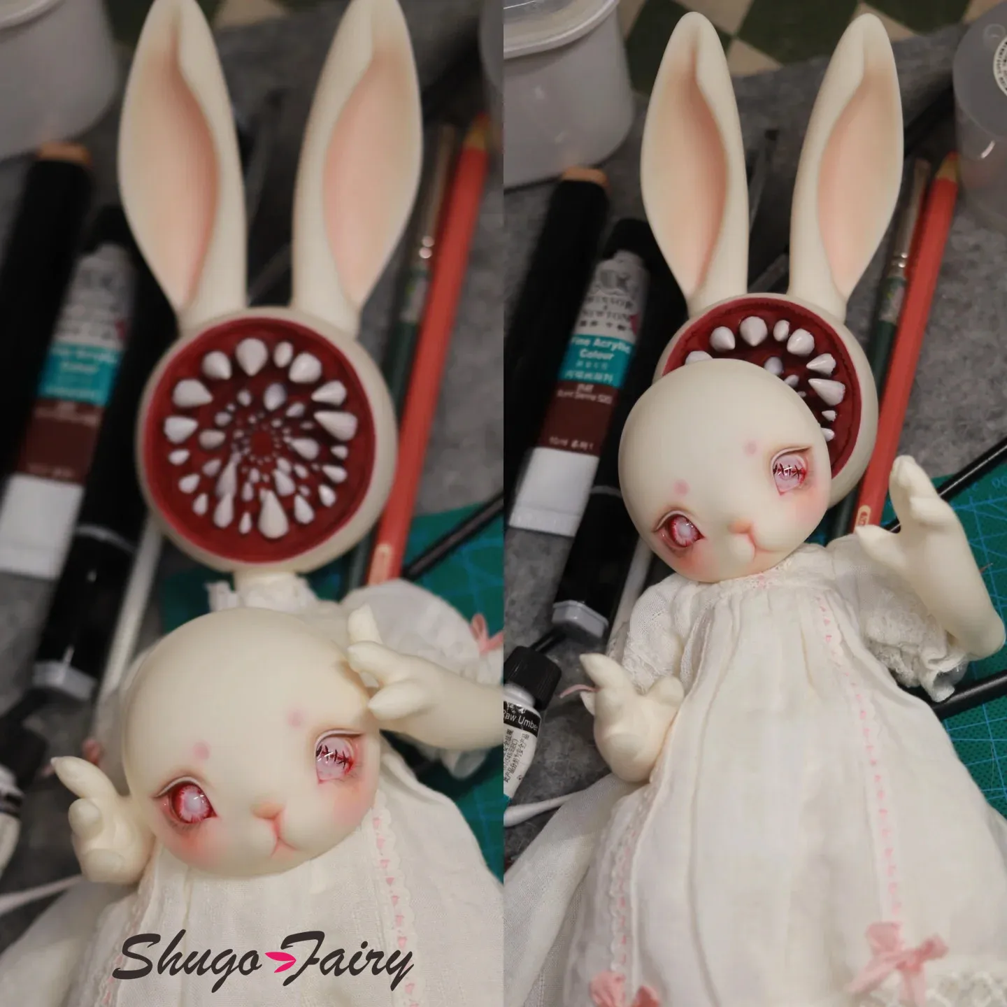 ShugaFairy Bjd Dolls 1/5 Moon White Halloween Rabbit Doll with Chomper Face Plate Tail Heart All in High Quality Doll Ball-animated-img