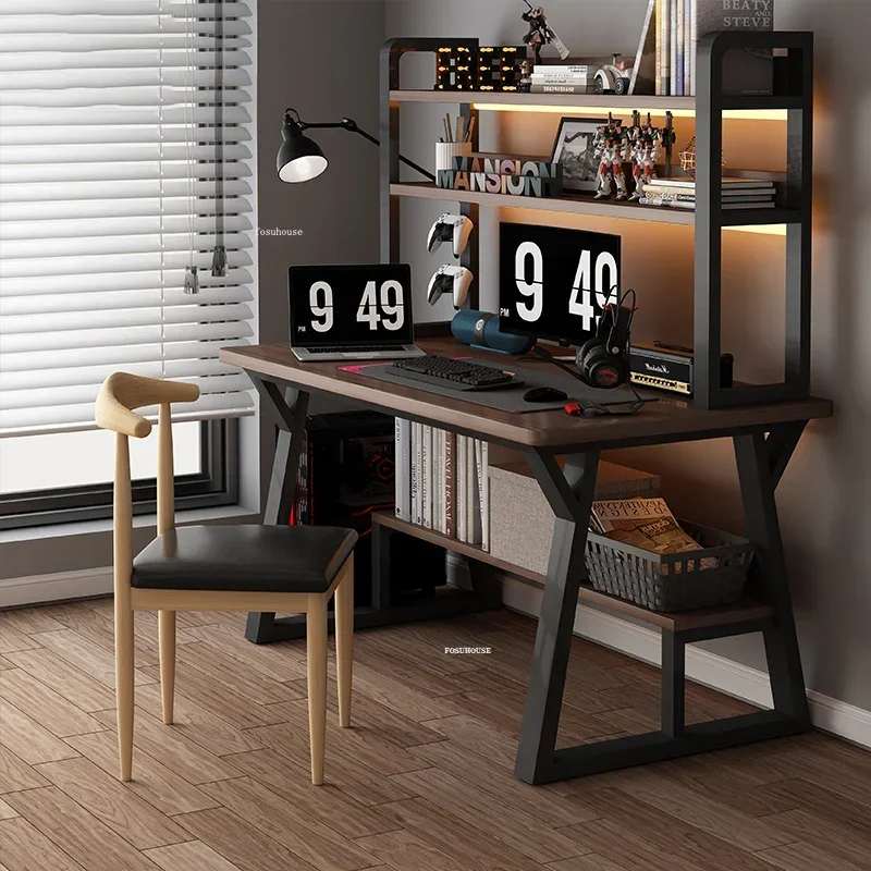 Computer Desks Desktop Home E-sports Gaming Table Simple Office Furniture Student Study Desk Bookshelf Integrated Table O-animated-img