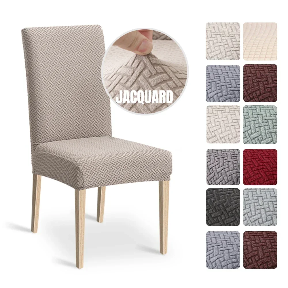 Elastic Dining Chair Cover Thick Jacquard Spandex Chair Cover for Dining Room Anti-Slip Kitchen Chair Cover-animated-img