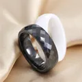 Modyle Rhombic Section Cutting Ceramic Rings for Women, Wedding Jewelry, Engagement Rings, Black and White, Trendy preview-4