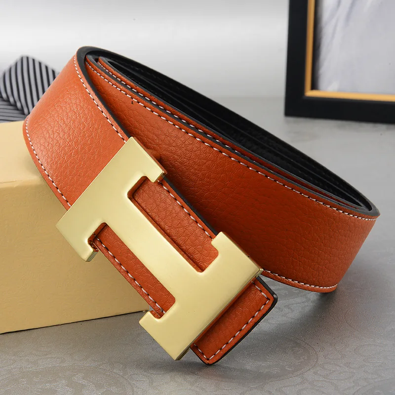 2024 New Casual Men's Belt High Quality Designer Genuine Second Cow Leather Belts Strap Male Metal Smooth Buckle Fashion-animated-img