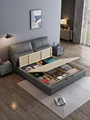 2024 new modern simple leather bed Master bedroom high-end atmosphere double 1.8m soft pack solid wood storage queen bed preview-2