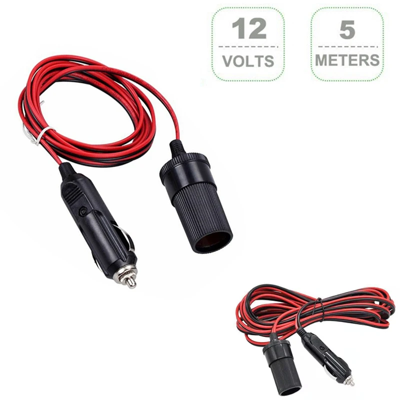 2M/5M Car Cigar Lighter Plug  12V 10A Extension Cable Adapter Socket Charger Lead With Indicator Light Car Interior-animated-img