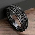 1pc Fashion Accessories MEN'S Multi-layered Vintage Leather Rope Braided Bracelet Alloy Magnetic Buckle Bracelet preview-2