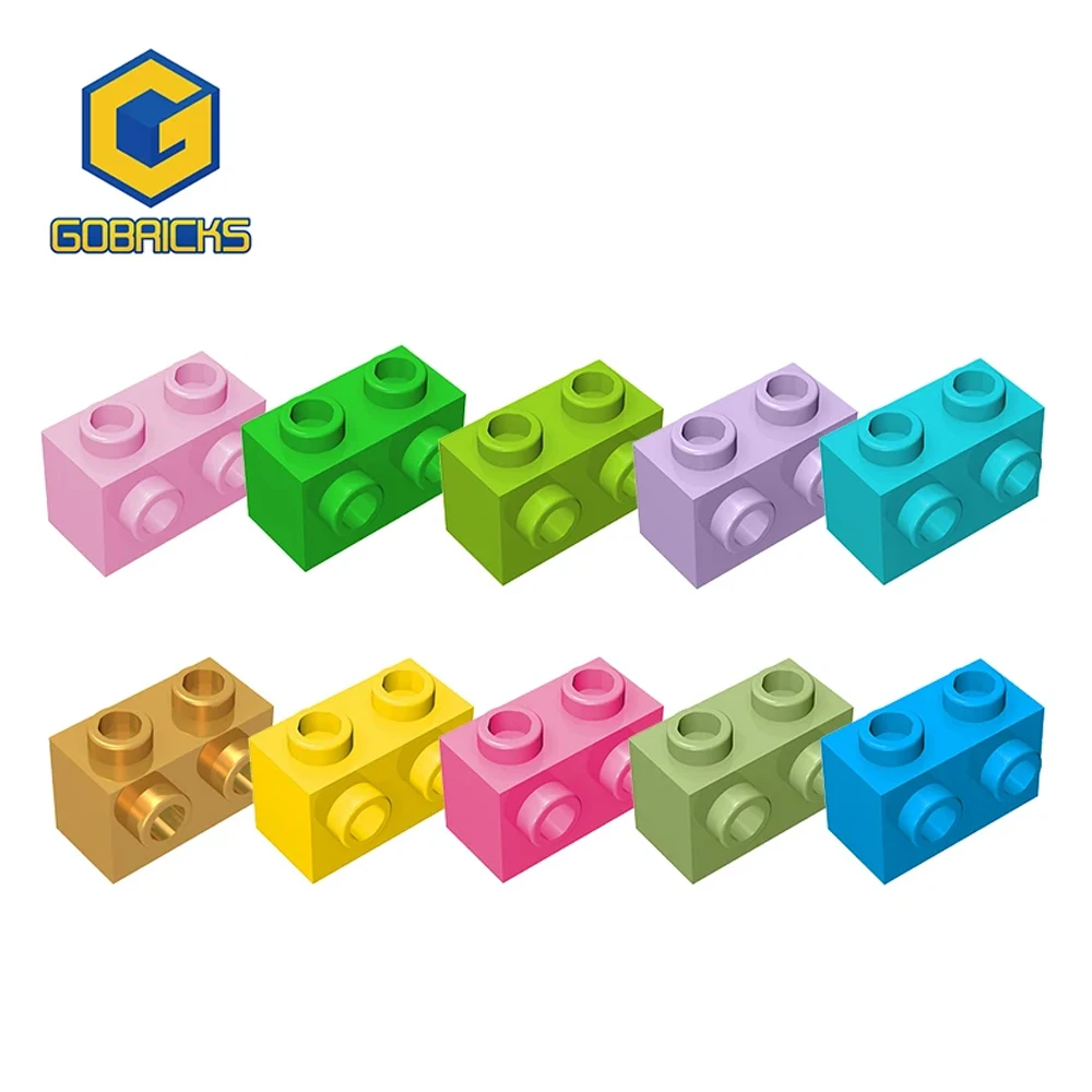 Gobricks 10PCS DIY Bricks 1x2 single Side with adapter Bump Assembles Compatible with 11211 Building Blocks Classic Kids Toys-animated-img