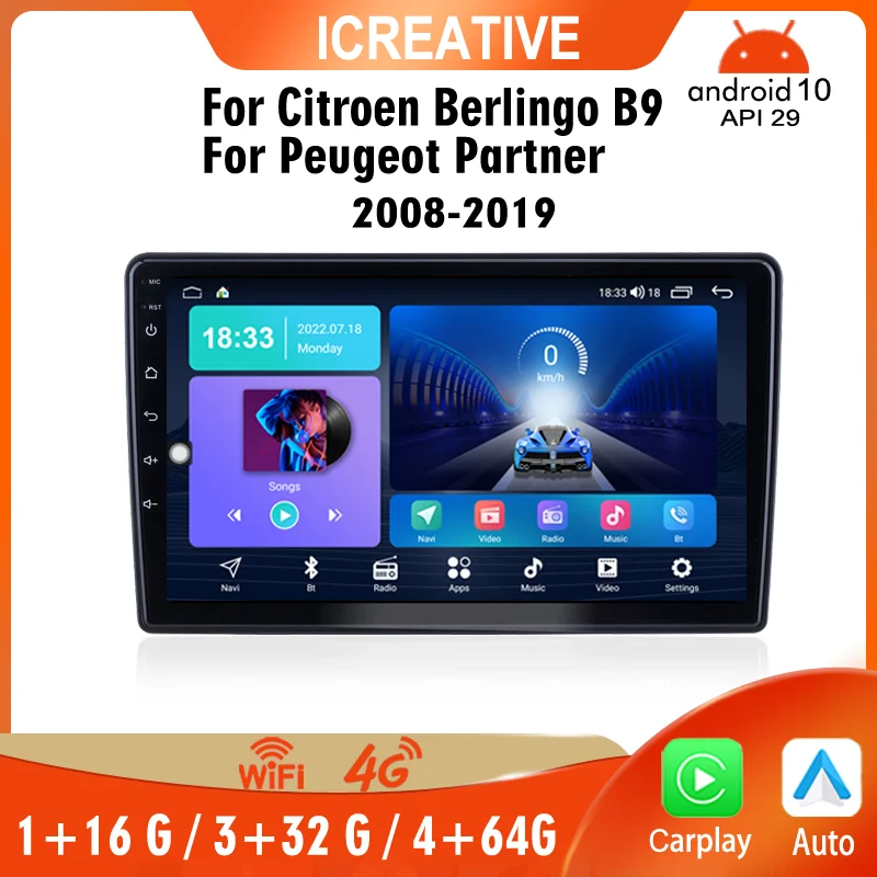 Android Auto Radio Carplay Citroen Berlingo / Peugeot Partner 2008-2019