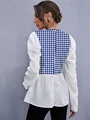 Women Elegant Houndstooth Shirt Fashion Ruffle Stitching Fluffy Long Sleeve Top Casual Chic Ladies Blouse Office White Shirts preview-5