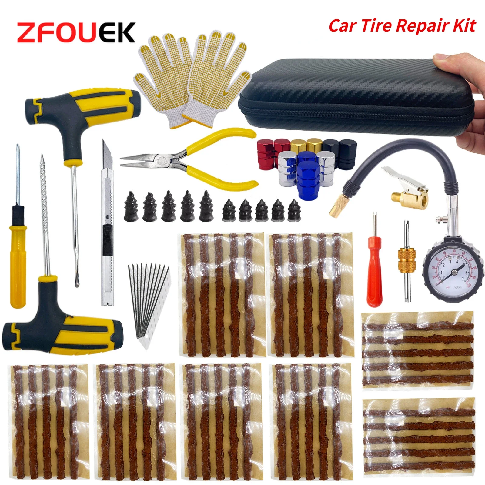 Auto Tire Repair Kit Puncture Plug Tools Tyre Puncture Emergency for Universal Tire Strips Stiring Glue Repair Tool-animated-img