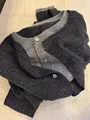 Fake two 100% pure cashmere sweater cardigan dark grey high-grade wool knit coat top preview-1