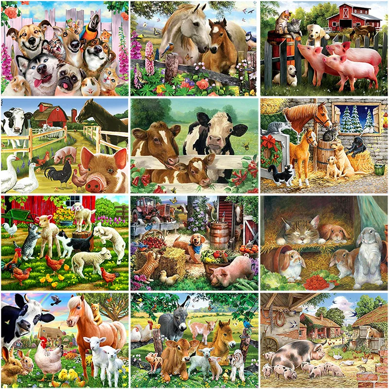 DIY 5D Diamond Painting Cow Horse Chicken Cross Stitch Kit Farm