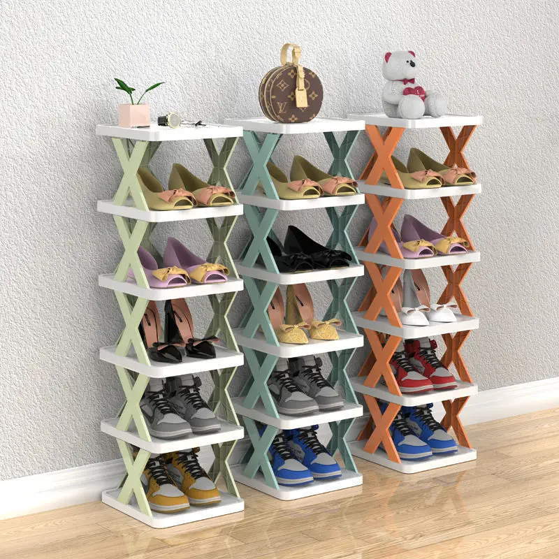 Multi story space saving folding shoe rack, simple plastic shoe rack, household-animated-img