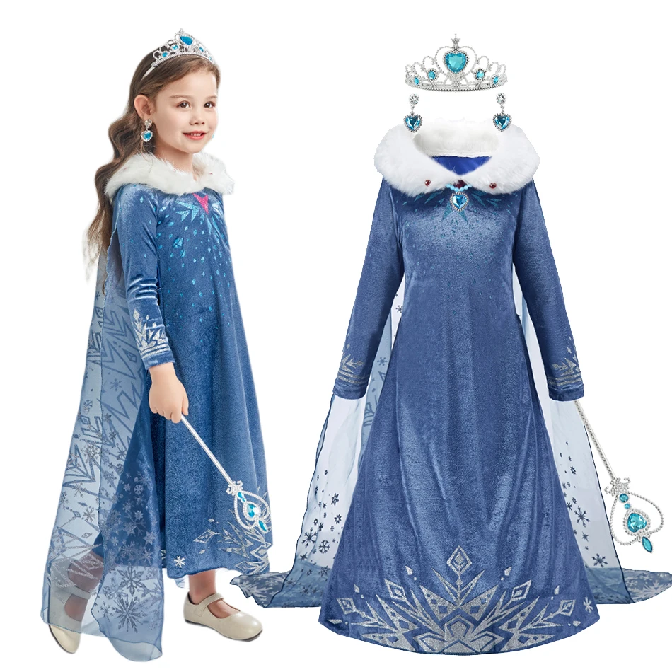 2024 Kid Elsa Anna Costume Girl Birthday Floral Dress Children Snow Queen Performance Fantasy Princess Evening Halloween Costume-animated-img