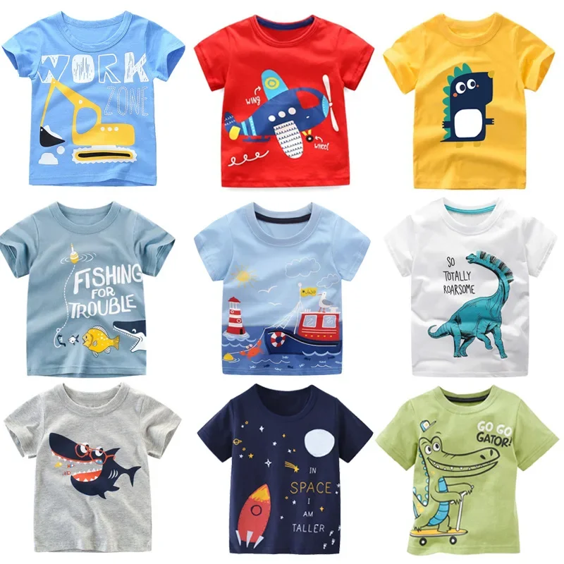 2 3 4 5 7 9 Years Summer Baby Boys Short Sleeve T-shirt Children Kids Cotton Cartoon Tops For Little Boys KF1022-animated-img