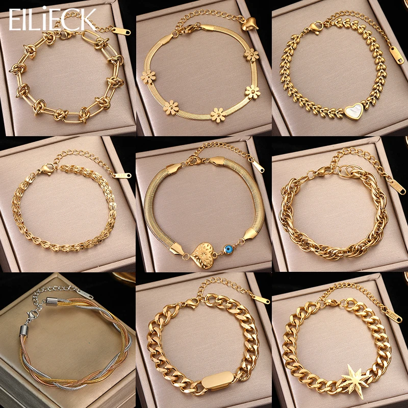 EILIECK 316L Stainless Steel Gold Color Bracelet for Women Simple Style Link Chain Bangle Trendy Fashion Non-fading Jewelry Gift-animated-img