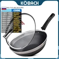 KOBACH kitchen wok 32cm nonstick pan stainless steel wok honeycomb wok double pattern wok frying pan with lid preview-1