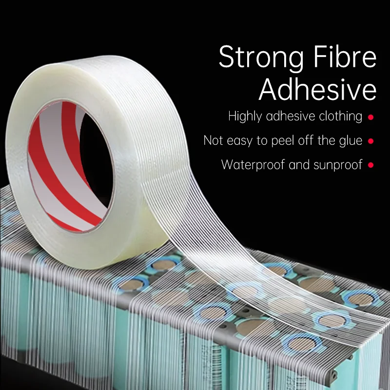 Striped Fiber Tape Lithium Battery Pack Insulation Wrap Fiberglass Tape Transparent Single Side Adhesive Seal Packaging Fixed-animated-img