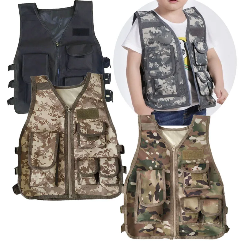 Children Summer Camping Training Camouflage Tactical Vest Body Armor Kids Outdoor Performance CS War Game Hunting Waistcoat-animated-img