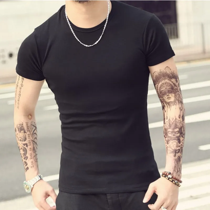 2017 Brand New Fashion Design Short Sleeve O-neck Slim T Shirt Solid 6 Color T-Shirt Men's Sex Style Tops Tees M-3XL TX95-C-animated-img