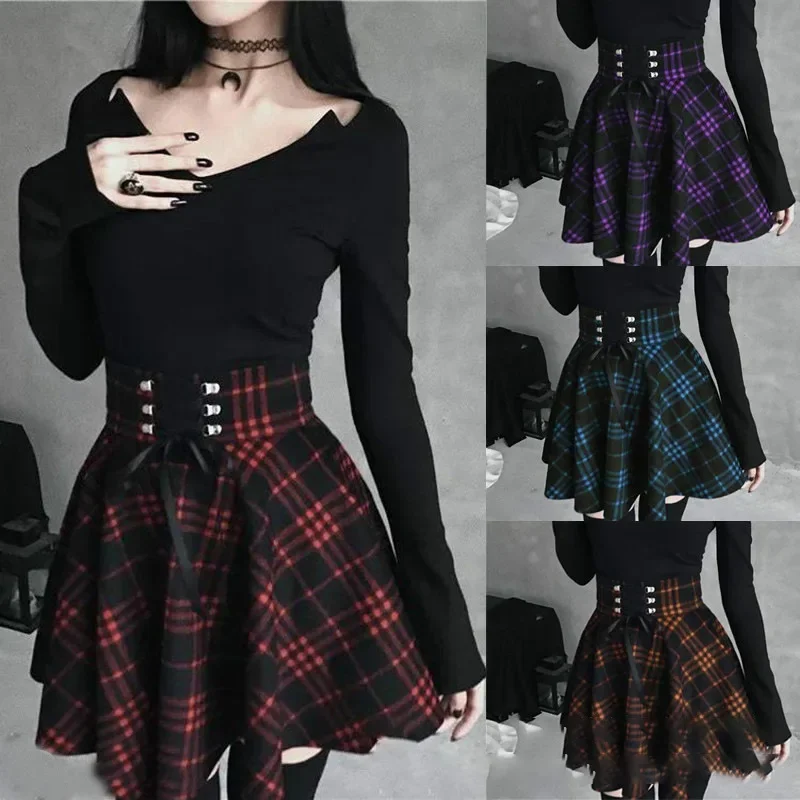 Preppy Style Mini Dress High-Waisted Slimming Plaid Floral Skirt Women's Fashionable Amazon WishPlaid Slimming High-Waisted Wide-animated-img