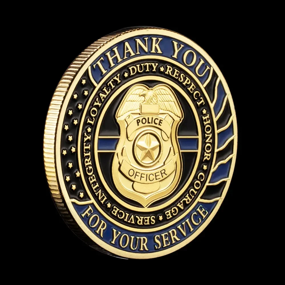 Thank You for Your Service Golden Plated Souvenirs Coins Prayer God Bless The Police Thin Blue Line Commemorative Coin-animated-img