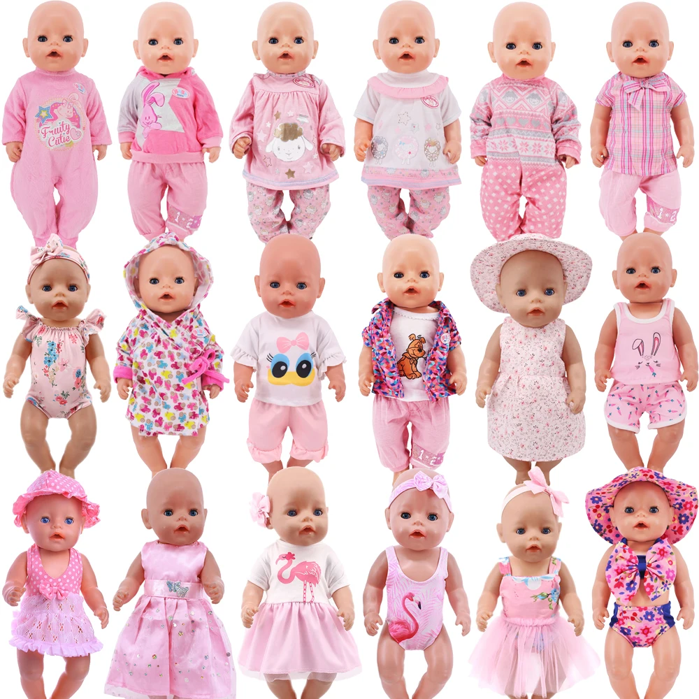 Pink Clothes Suit For 43 Cm Born Baby Reborn Doll Accessories 18 Inch American Doll Girls Toys Our Generation Nenuco-animated-img