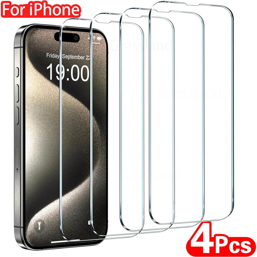 4Pcs Tempered Glass For iPhone 16 15 14 13 12 11 Pro Max Screen Protector For iPhone 7 8 Plus X XS Max XR Protective Glass Film-animated-img