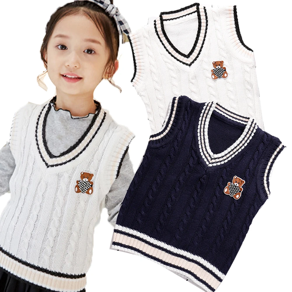 2024 New Little Children's Spring Autumn Baby College Style Waistcoat Fashion Boy Vest Clothing Bear Printed Coat 2 to 8 Years-animated-img