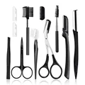 Black Eyebrow Trimming Scissors Stainless Steel Tweezers Eyebrow Scraping Eyebrow Comb Razor Eyebrow Clip Makeup Tools Sets preview-1