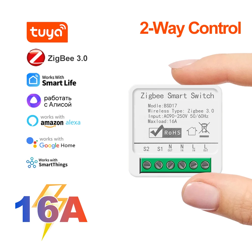 Tuya Smart ZigBee3.0 Light Switch Module 16A MiNi DIY Breaker Supports 2 Way Control App Remote Control for Alexa Google Home-animated-img