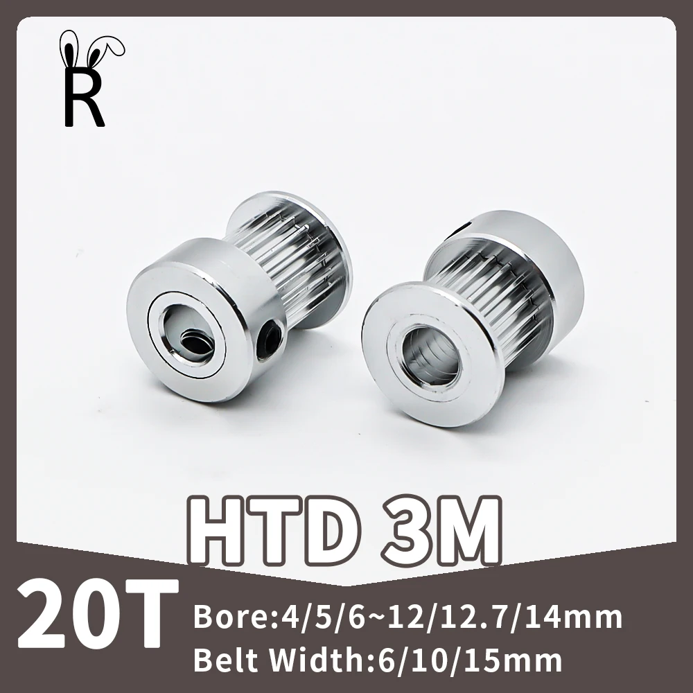 20 Tooth HTD 3M Synchronous Wheel Bore 4/5/6/6.35/7/8/10/12/12.7/14mm 20T Pulley Gear For Teeth Width 6/10/15mm 3M Timing Pulley-animated-img