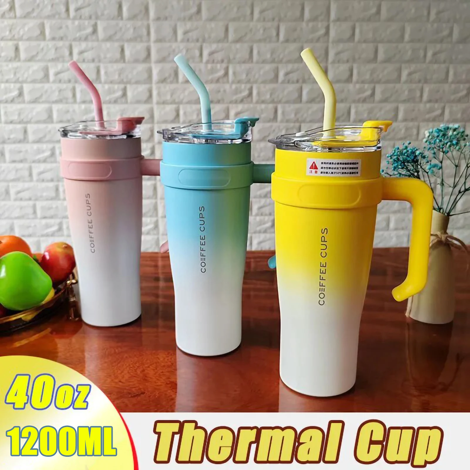 40Oz Car Cup 304 Stainless Steel Heat Insulation Cold Insulation Cup Large Capacity Straw Ice Bar Cup Travel Outdoor Drinkware-animated-img
